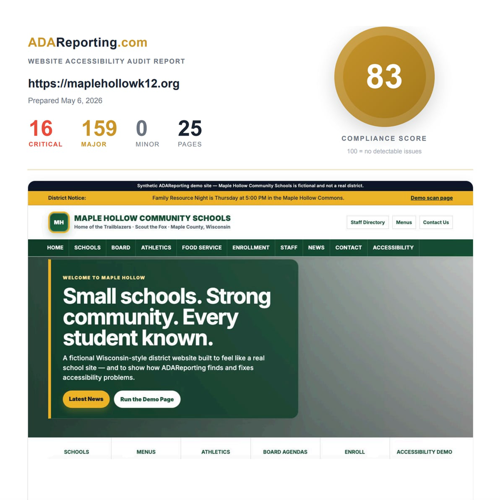 Screenshot of the ADAReporting inspect workflow